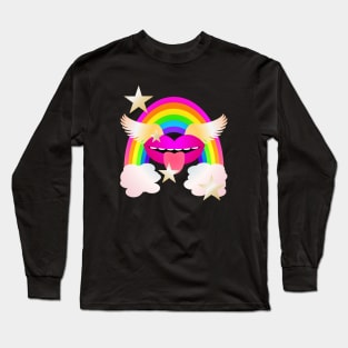 Groovy Winged Lips, Rainbow and Stars - PINK Long Sleeve T-Shirt